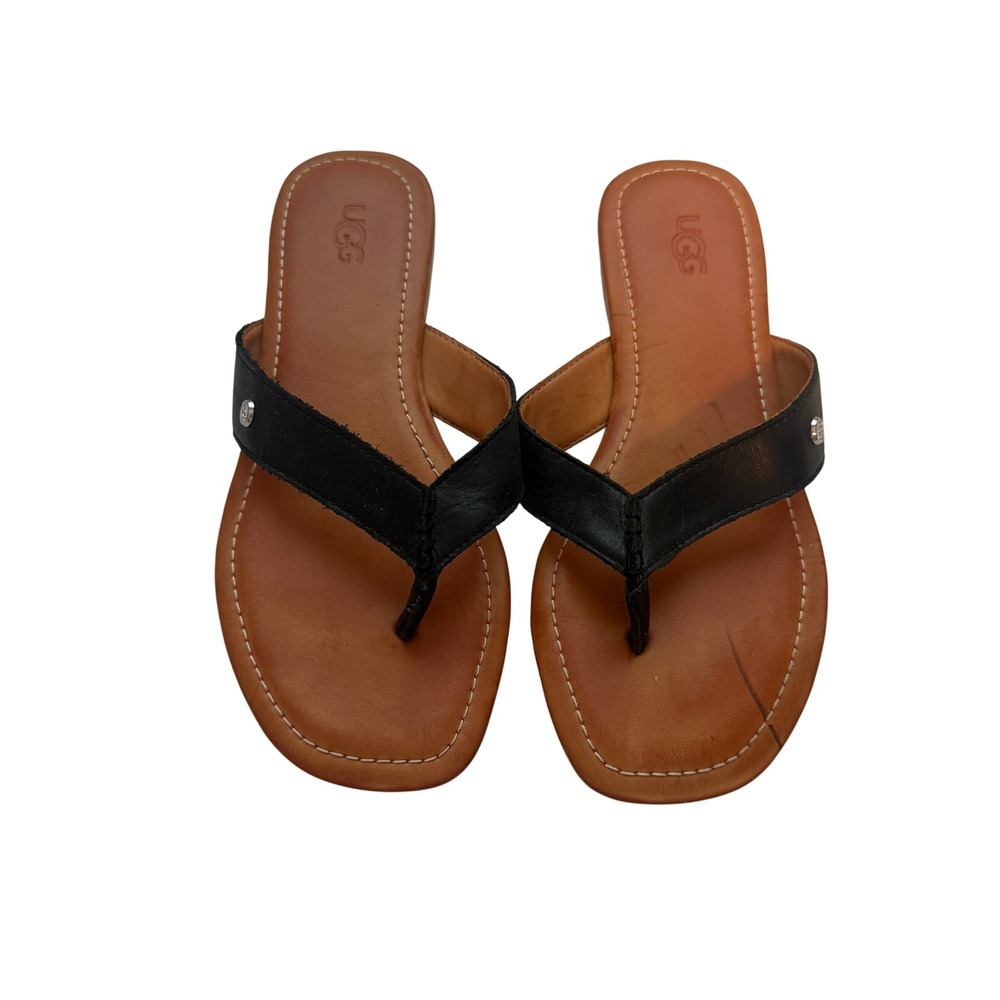 UGG Black Leather Thong Flip Flop Sandals Women's Size US 5.5